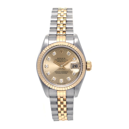 Rolex Stainless Steel 18K Yellow Gold Diamond 26mm Oyster Perpetual Datejust Watch Champagne 69173 1 of 8