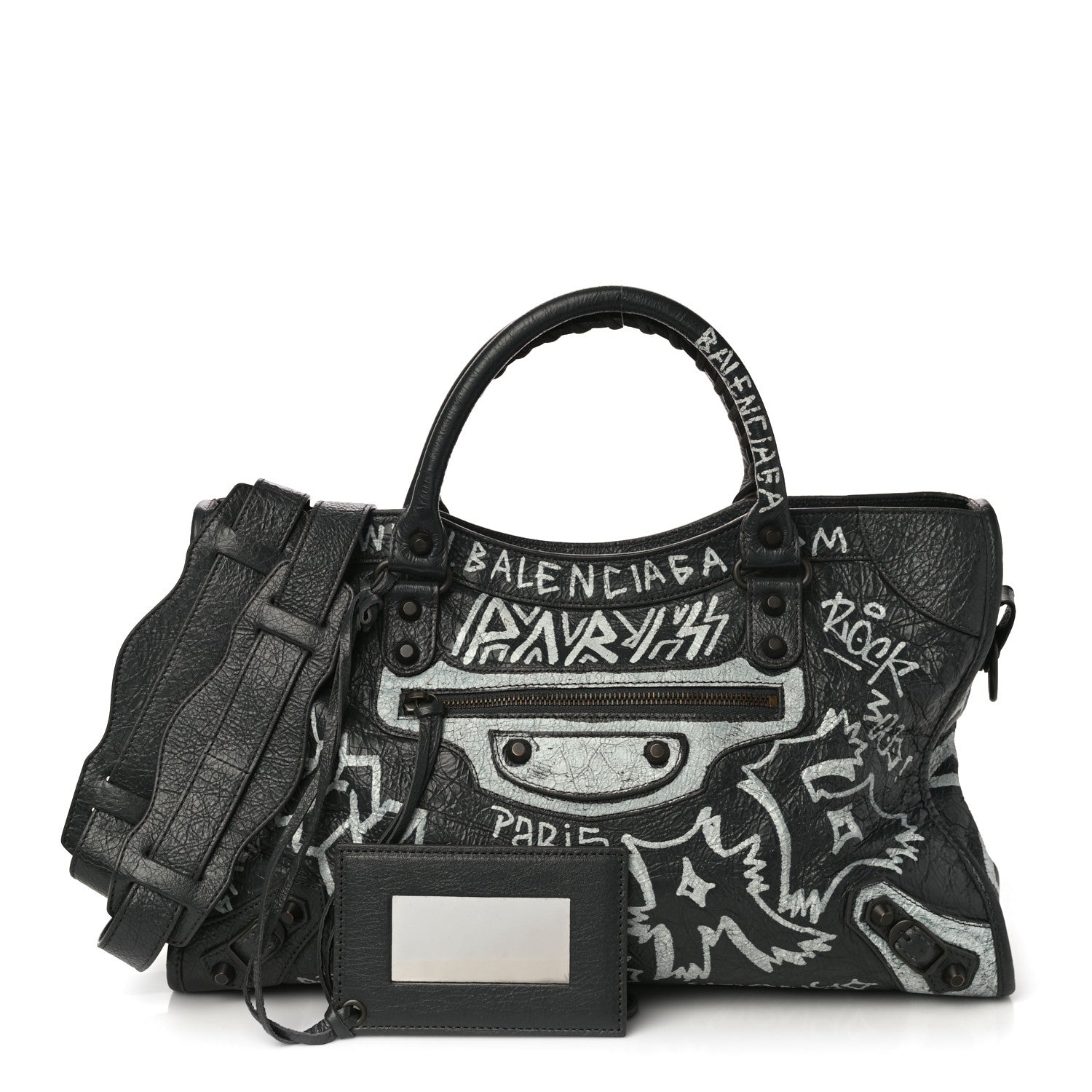 Balenciaga Agneau Arena Graffiti All Over Classic Hardware City Gris Fossile White 1 of 10