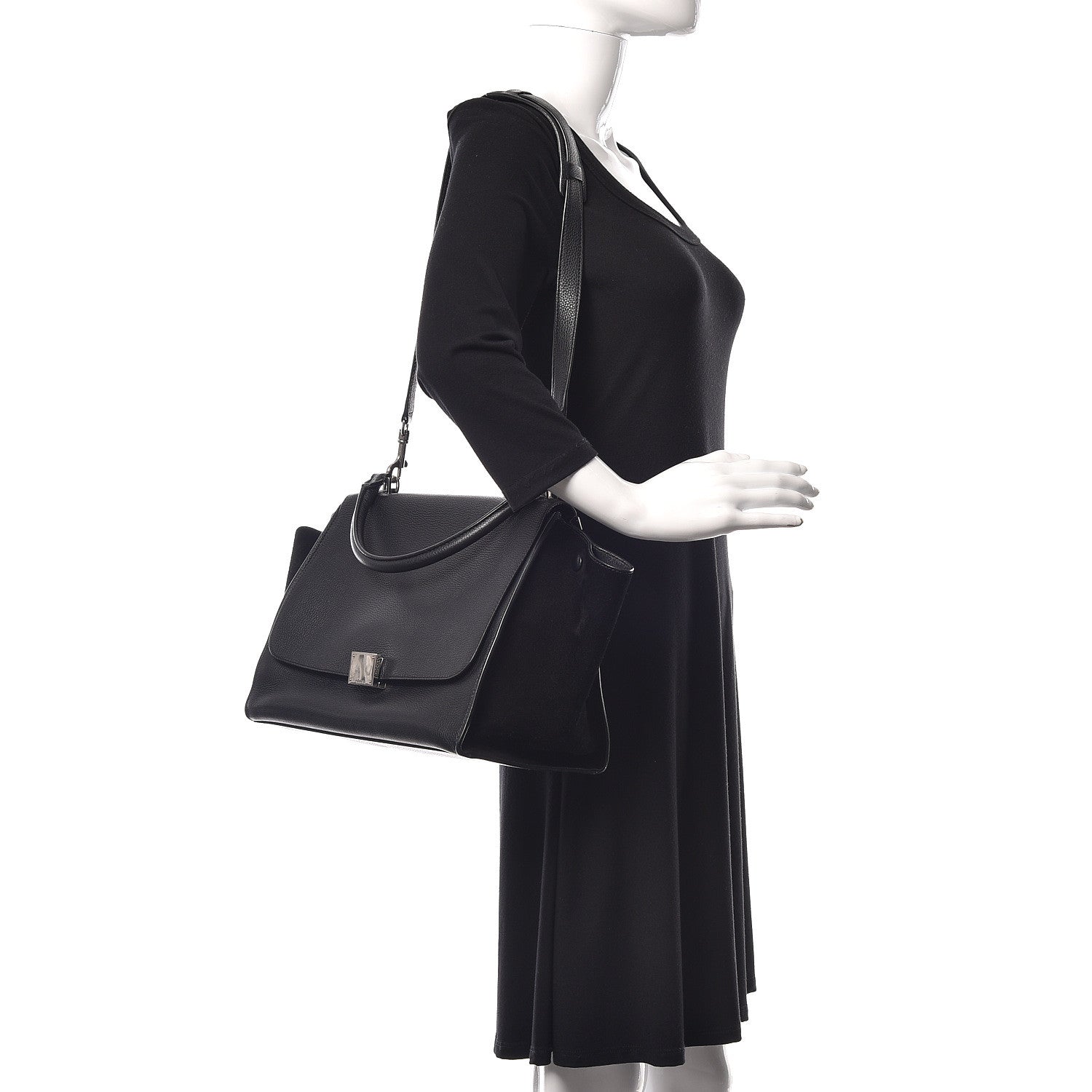 Celine Drummed Calfskin Suede Medium Trapeze Black 2 of 11