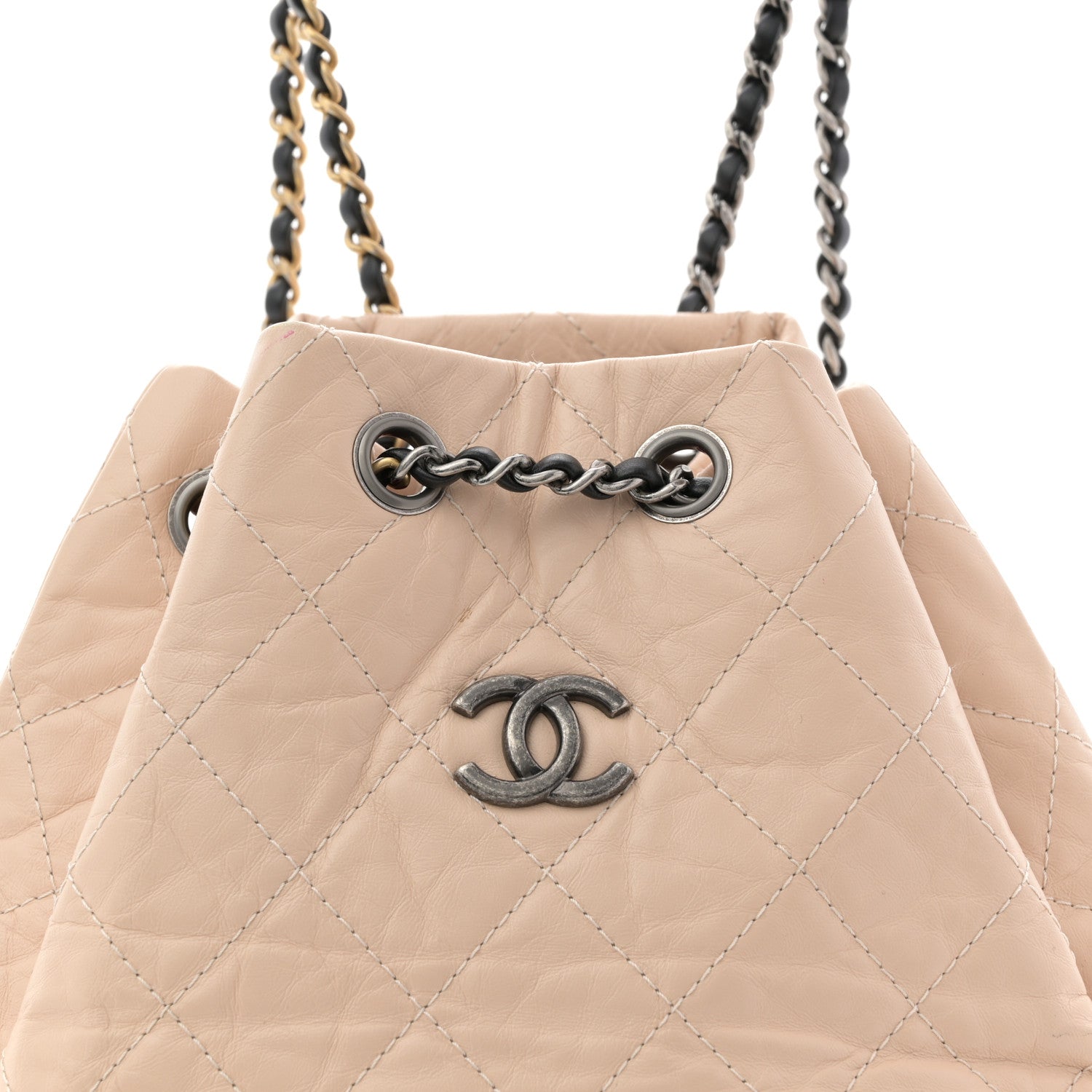 Chanel Aged Calfskin Quilted Small Gabrielle Backpack Beige Black 8 of 13