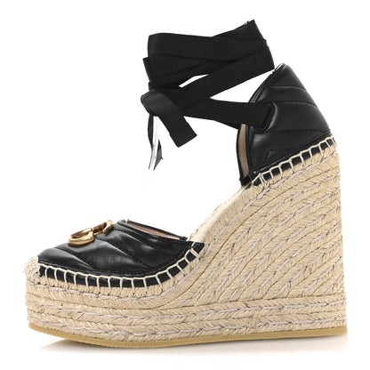 Gucci Nappa Matelasse GG Marmont Ankle Wrap Platform 35/120mm Espadrille Wedges 35 Black 1 of 9