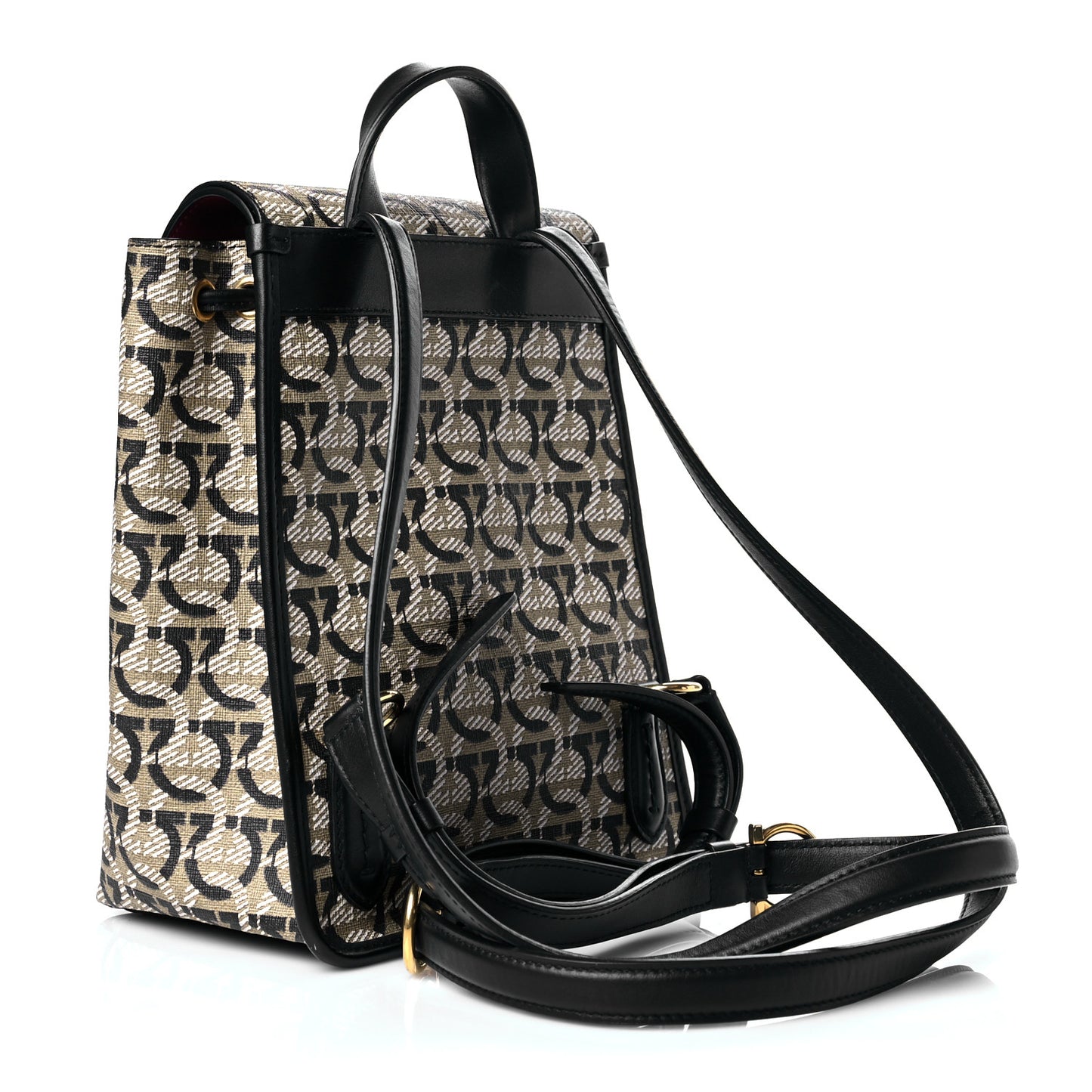 Canvas Calfskin Gancini Backpack Black Beige