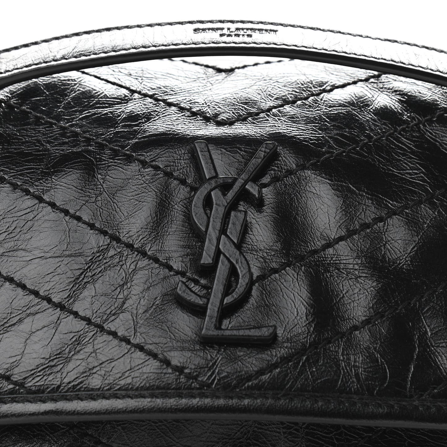 Crinkled Calfskin Matelasse Monogram Baby Niki Chain Satchel Black