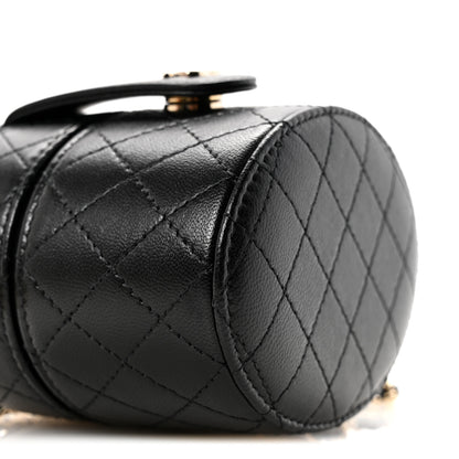 Chanel Lambskin Quilted Mini Round Vanity Case With Chain Black 9 of 12