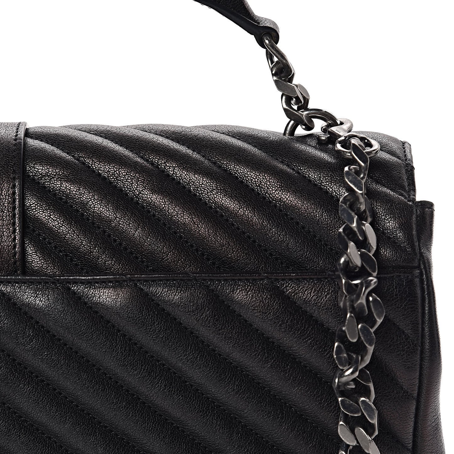 Sheepskin Matelasse Chevron Monogram Large College Satchel Black