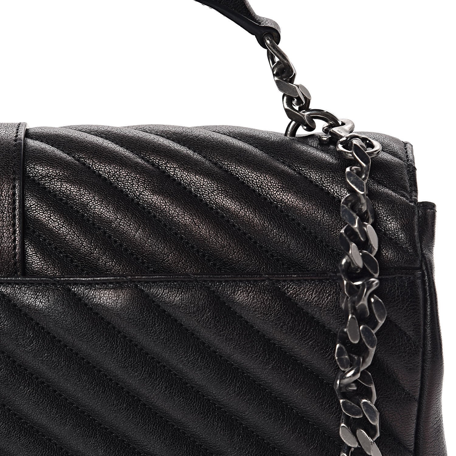 Saint Laurent Sheepskin Matelasse Chevron Monogram Large College Satchel Black 16 of 21