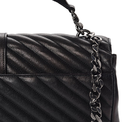 Saint Laurent Sheepskin Matelasse Chevron Monogram Large College Satchel Black 16 of 21