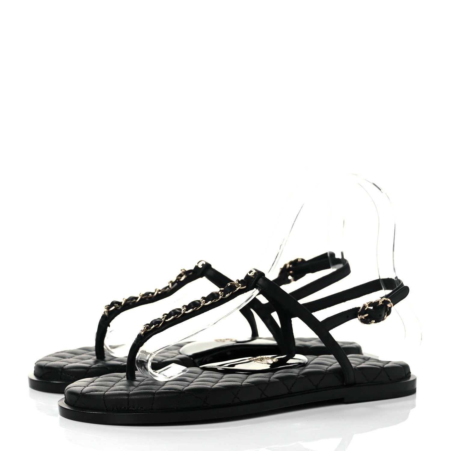 Chanel Lambskin Chain CC Logo Thong Sandals 37 Black 3 of 7