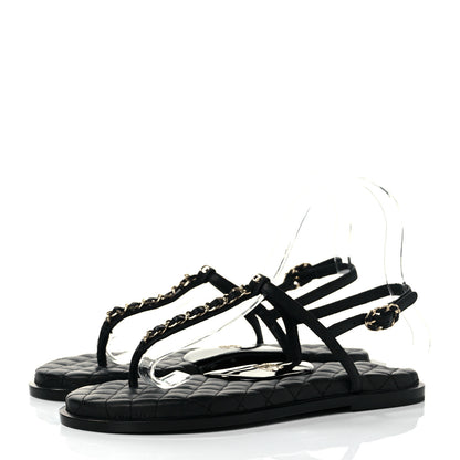Chanel Lambskin Chain CC Logo Thong Sandals 37 Black 3 of 7