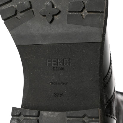 Fendi Vitello Fabric Jacquard Karligraphy Embroidered Womens Combat Boots 37.5 Black 7 of 10