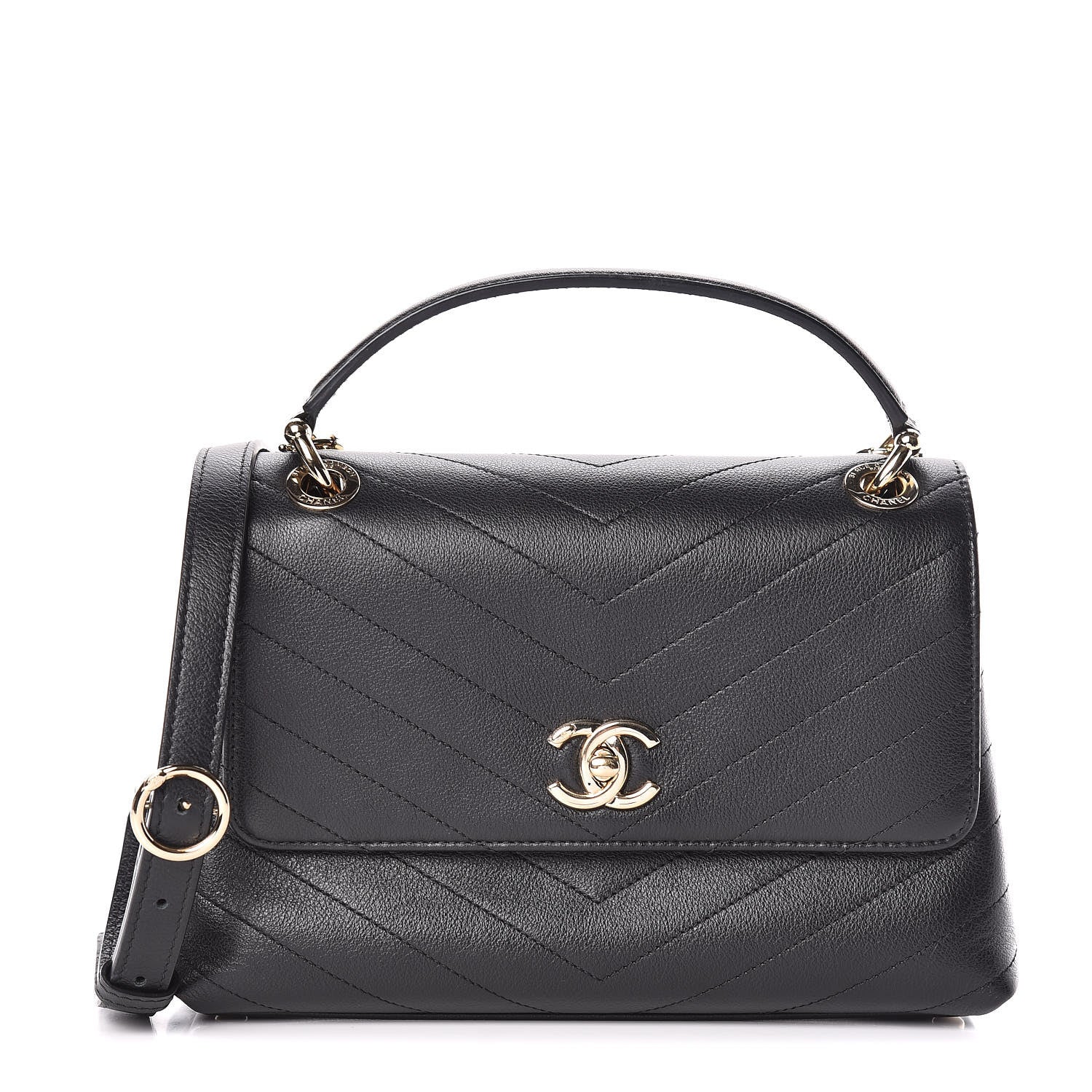 Chanel Grained Calfskin Small Chevron Chic Top Handle Flap Black 1 of 11
