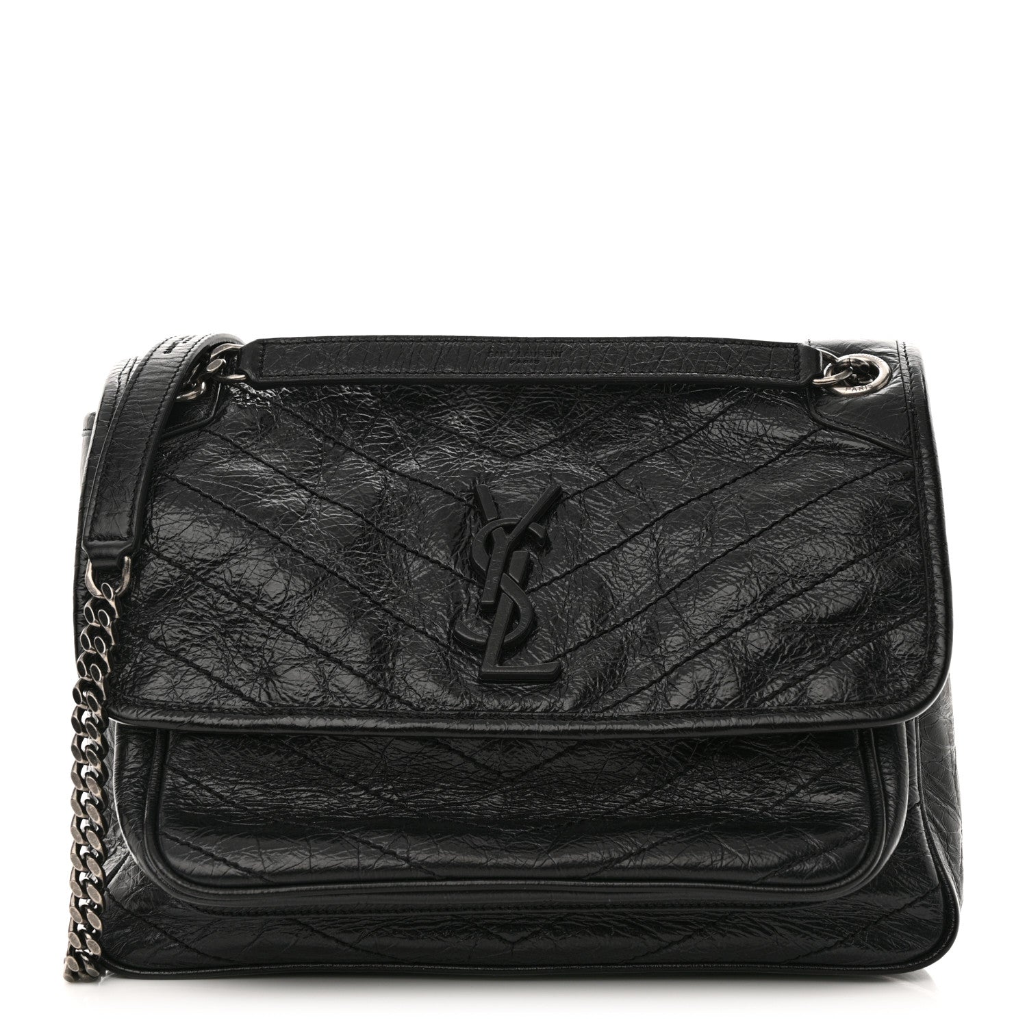 Saint Laurent Crinkled Calfskin Matelasse Monogram Medium Niki Chain Satchel Black 1 of 11