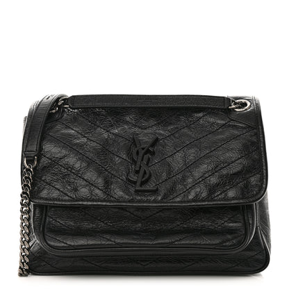 Saint Laurent Crinkled Calfskin Matelasse Monogram Medium Niki Chain Satchel Black 1 of 11