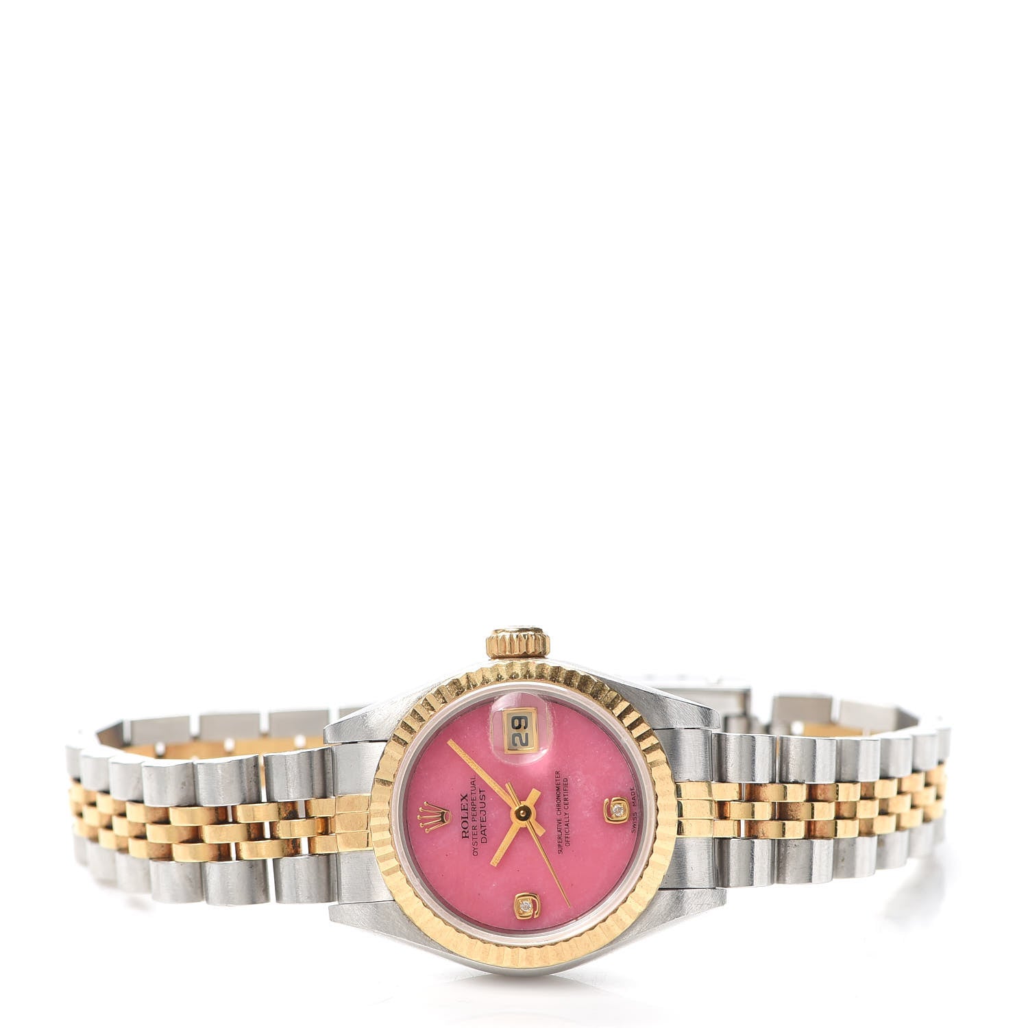 Rolex Stainless Steel 18K Yellow Gold Diamond 26mm Oyster Perpetual Datejust Watch Pink Jasper 69173 2 of 6