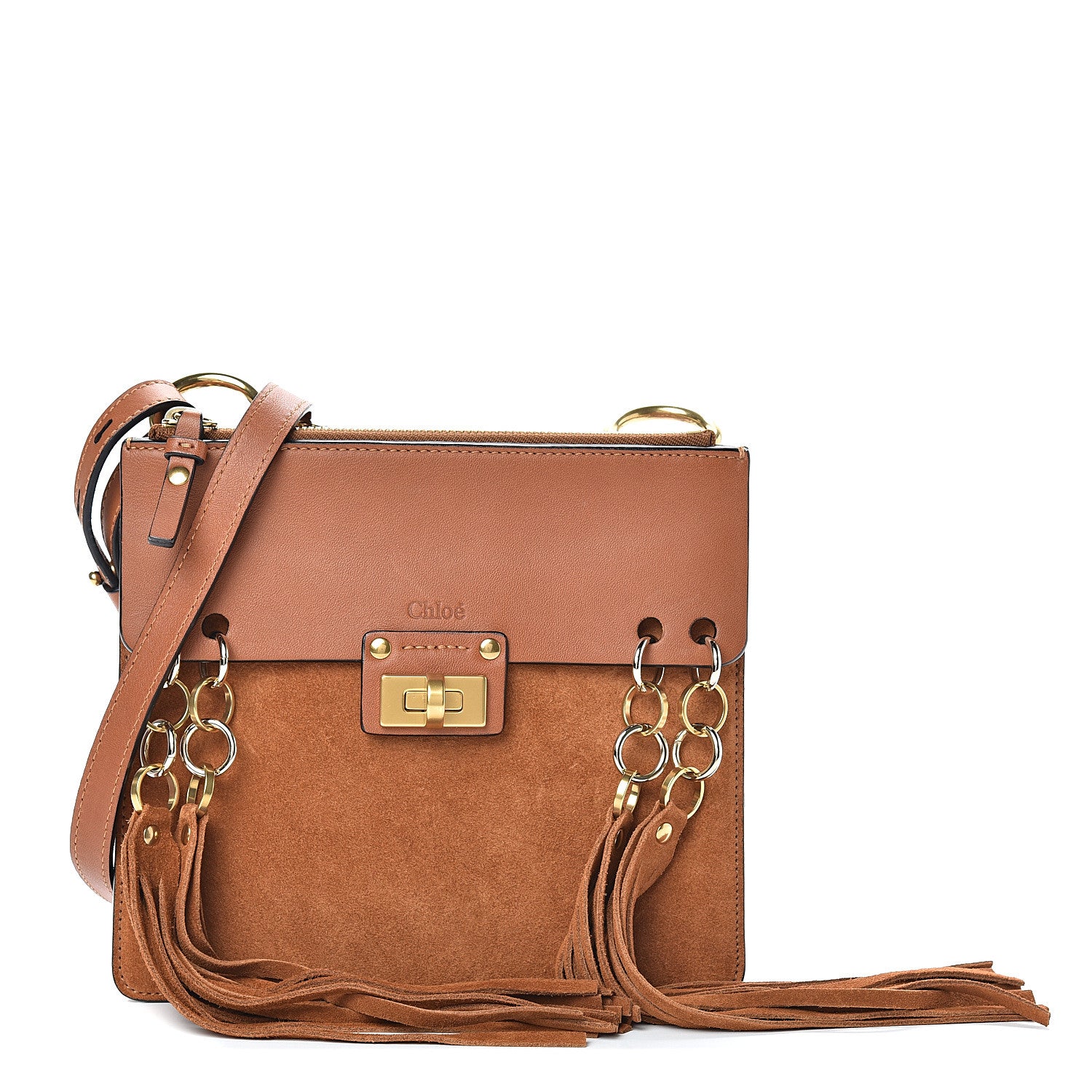 Chloe Calfskin Suede Small Jane Fringe Bag Caramel 1 of 12