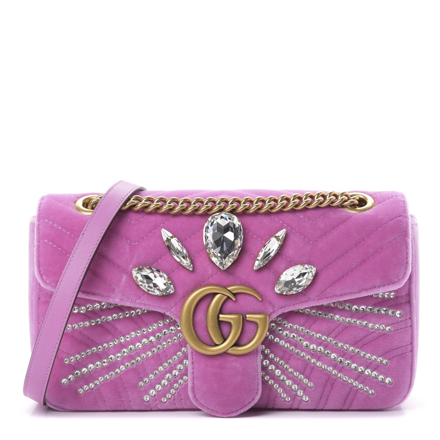 Gucci Velvet Matelasse Marquise Crystals Embroidered Small GG Marmont Shoulder Bag Malva 1 of 11