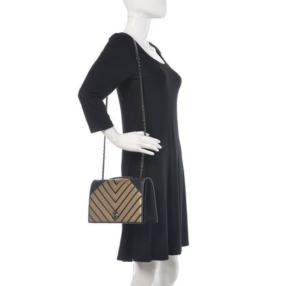 Chanel Grosgrain Chevron Quilted Couture Flap Black Gold 3 of 11