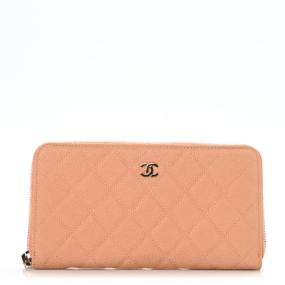 Chanel Iridescent Caviar Quilted Large Gusset Zip Around Wallet Coral 1 of 6
