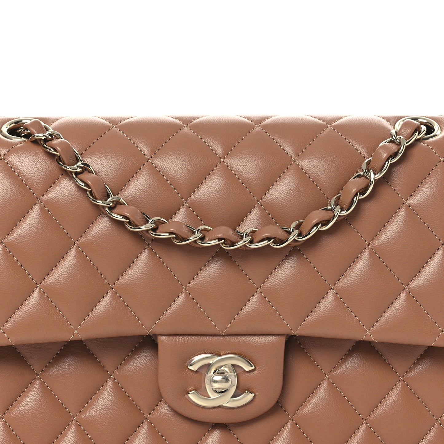 Lambskin Quilted Medium Double Flap Brown