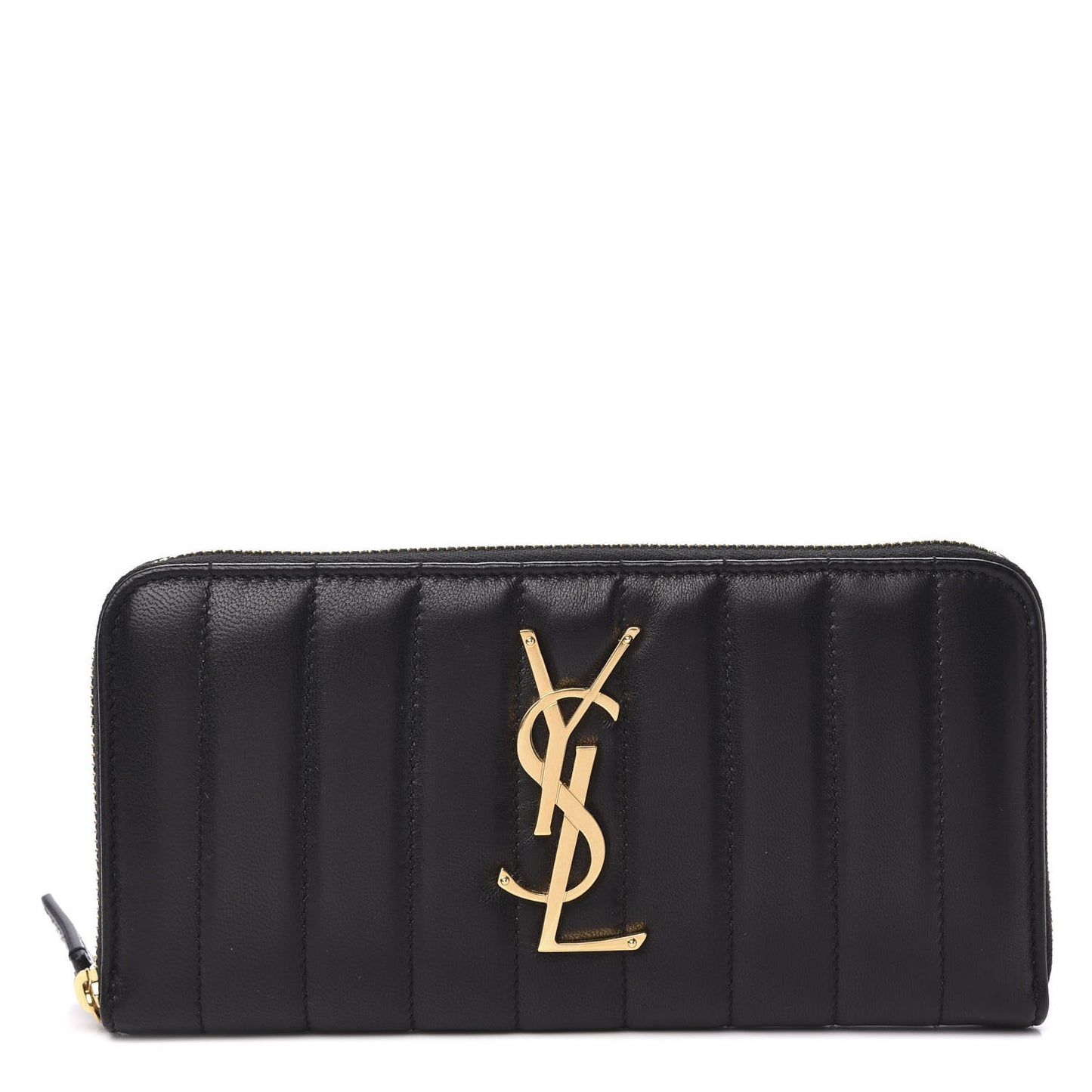 Lambskin Matelasse Monogram Vicky Zip Around Wallet Black