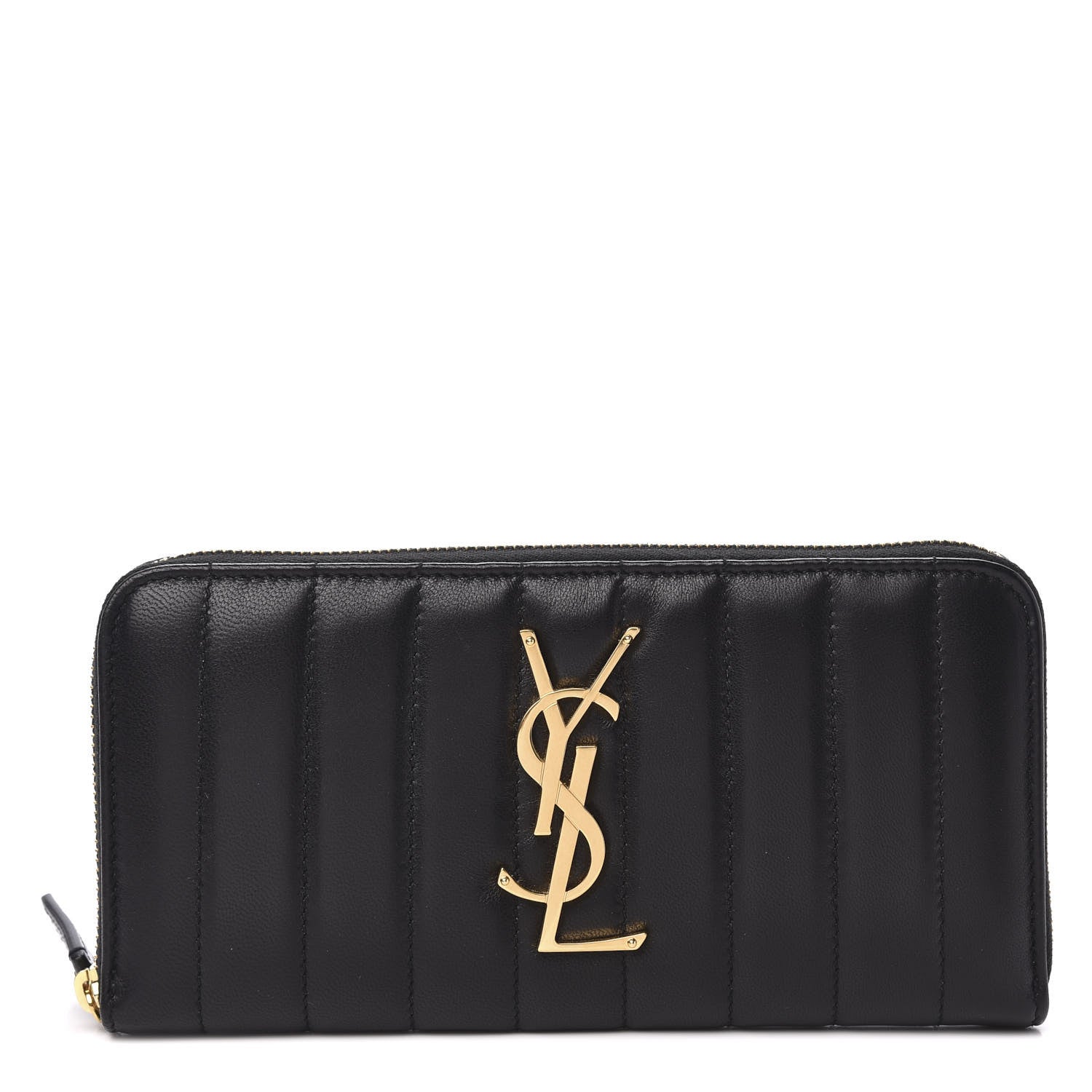 Saint Laurent Lambskin Matelasse Monogram Vicky Zip Around Wallet Black 1 of 7