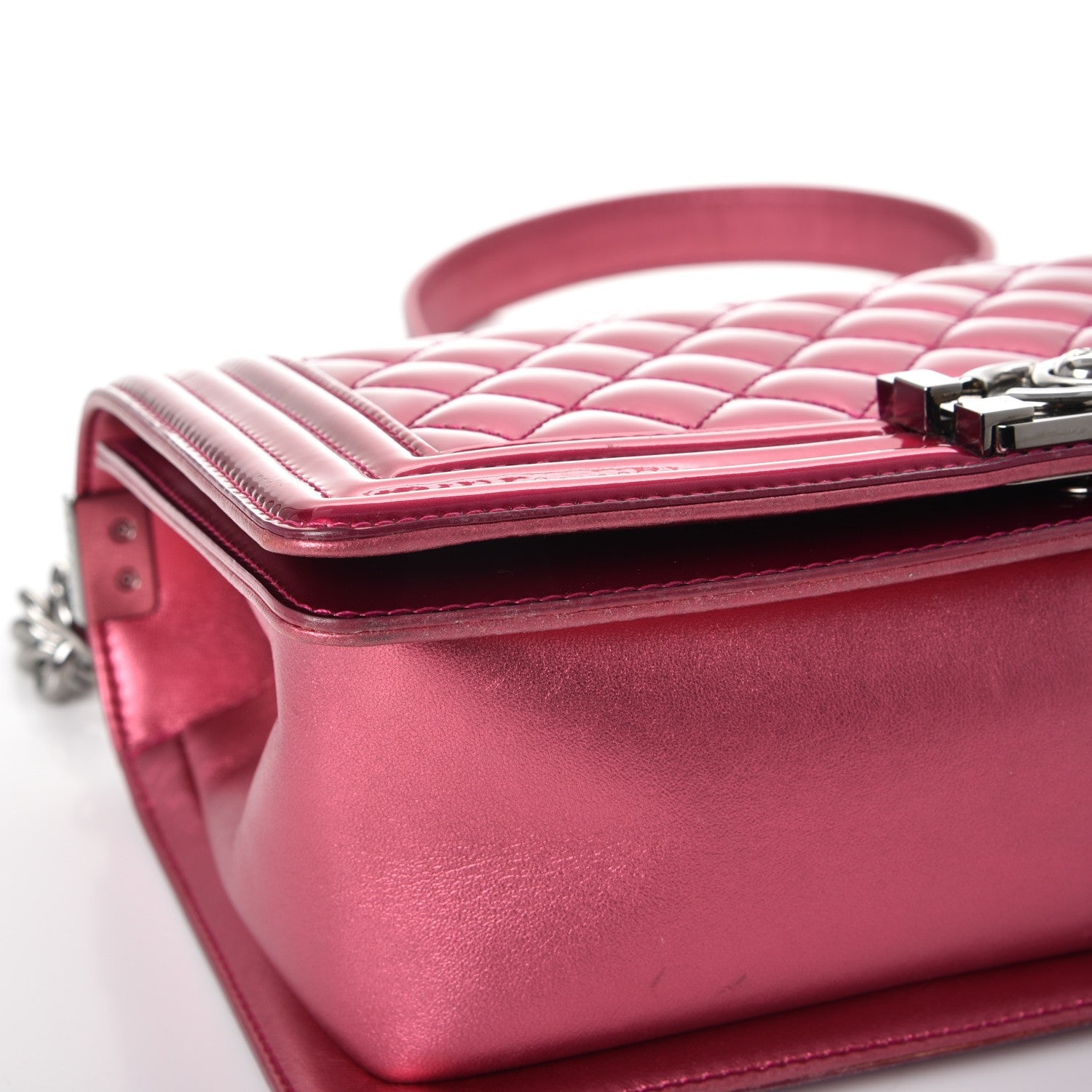 Chanel Metallic Patent Calfskin Quilted Medium Boy Flap Pink 8 of 14