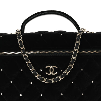 Chanel Velvet Diamanté Quilted Top Handle Slim Vanity Case With Chain Black 8 of 10