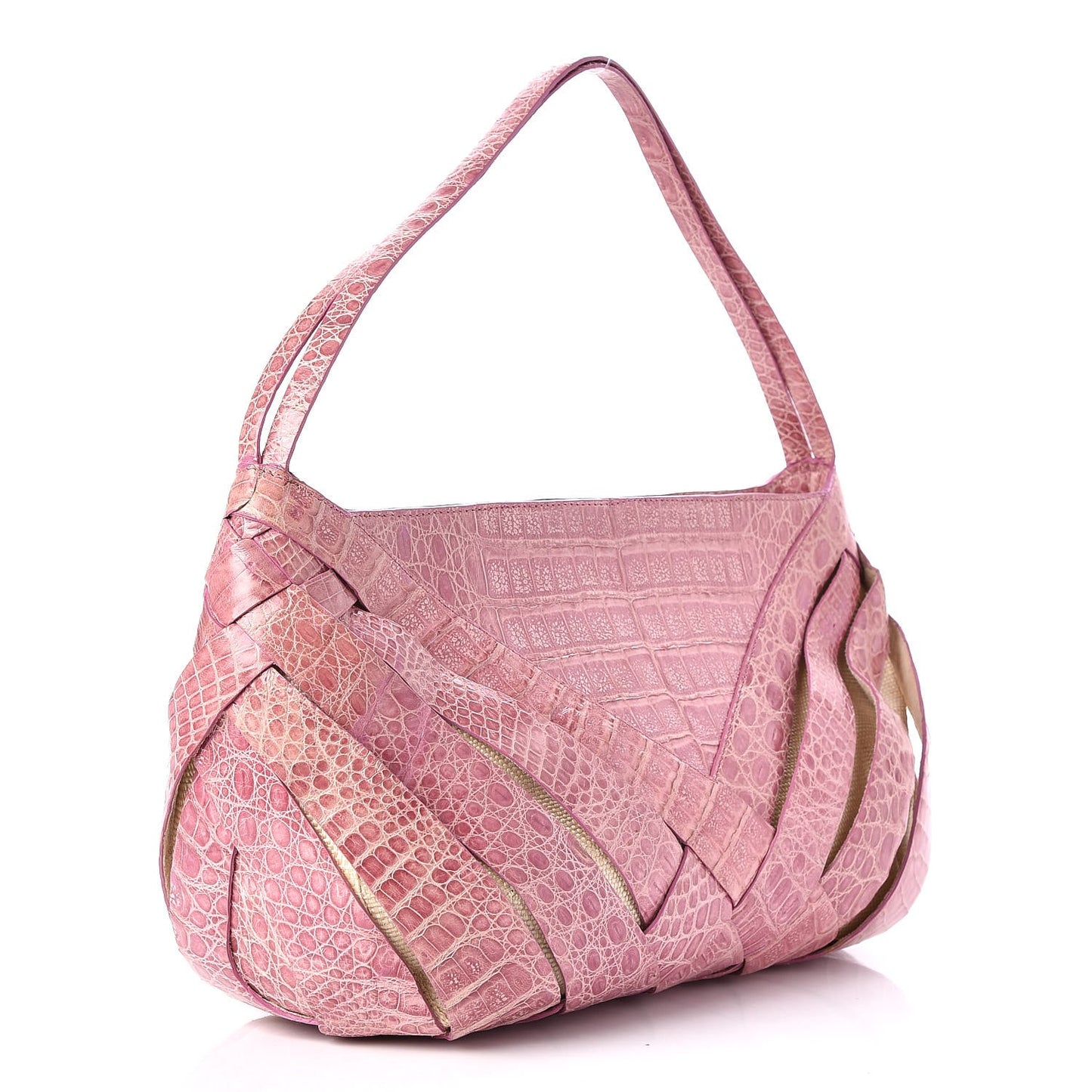 Crocodile Woven Shoulder Bag Pink