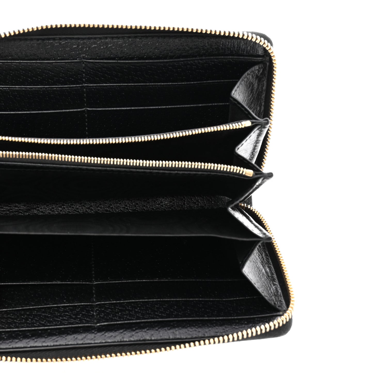GG Supreme Monogram Textured Dollar Calfskin New Basket Zip Around Wallet Beige Ebony Black
