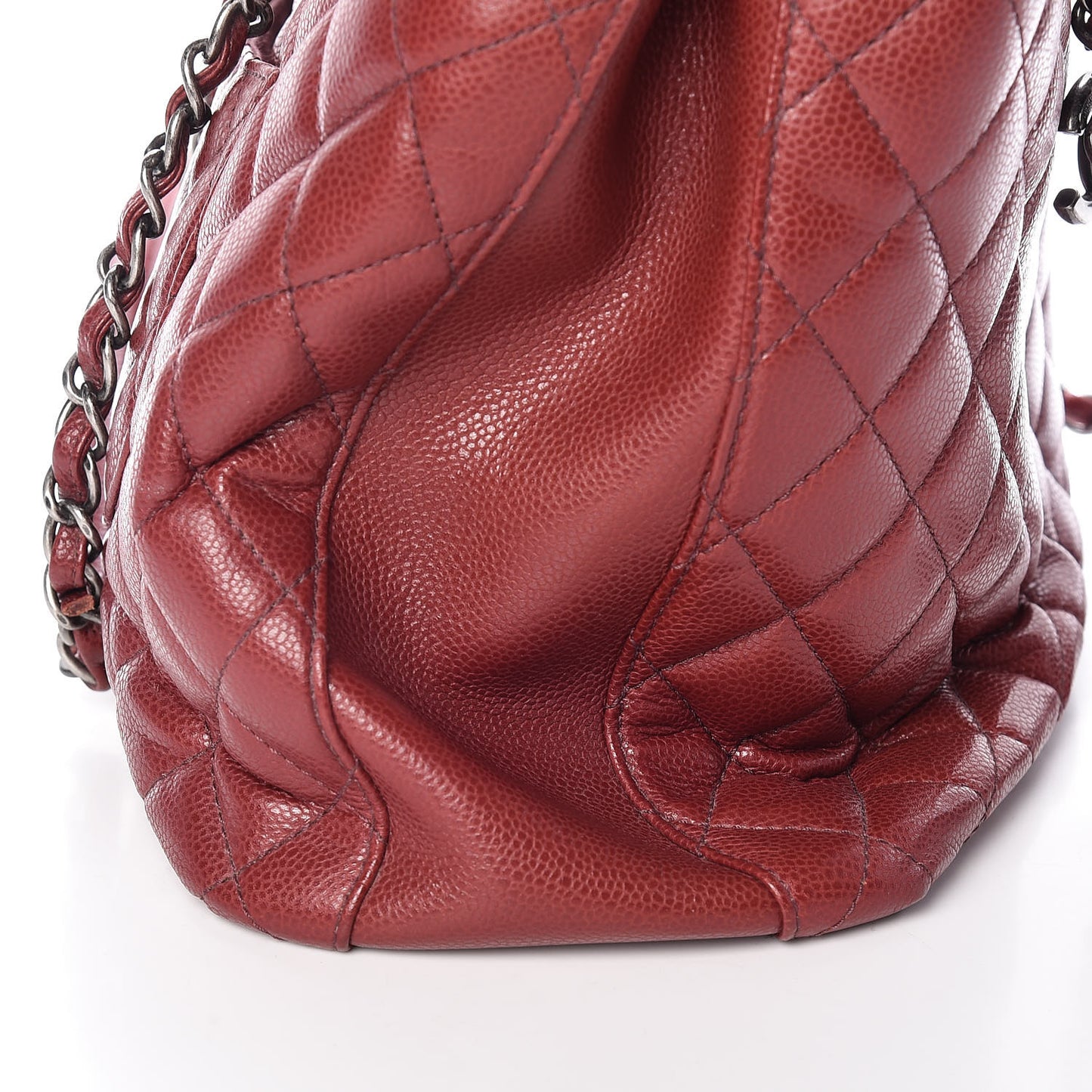 Caviar Quilted City Shopping Tote Dark Red