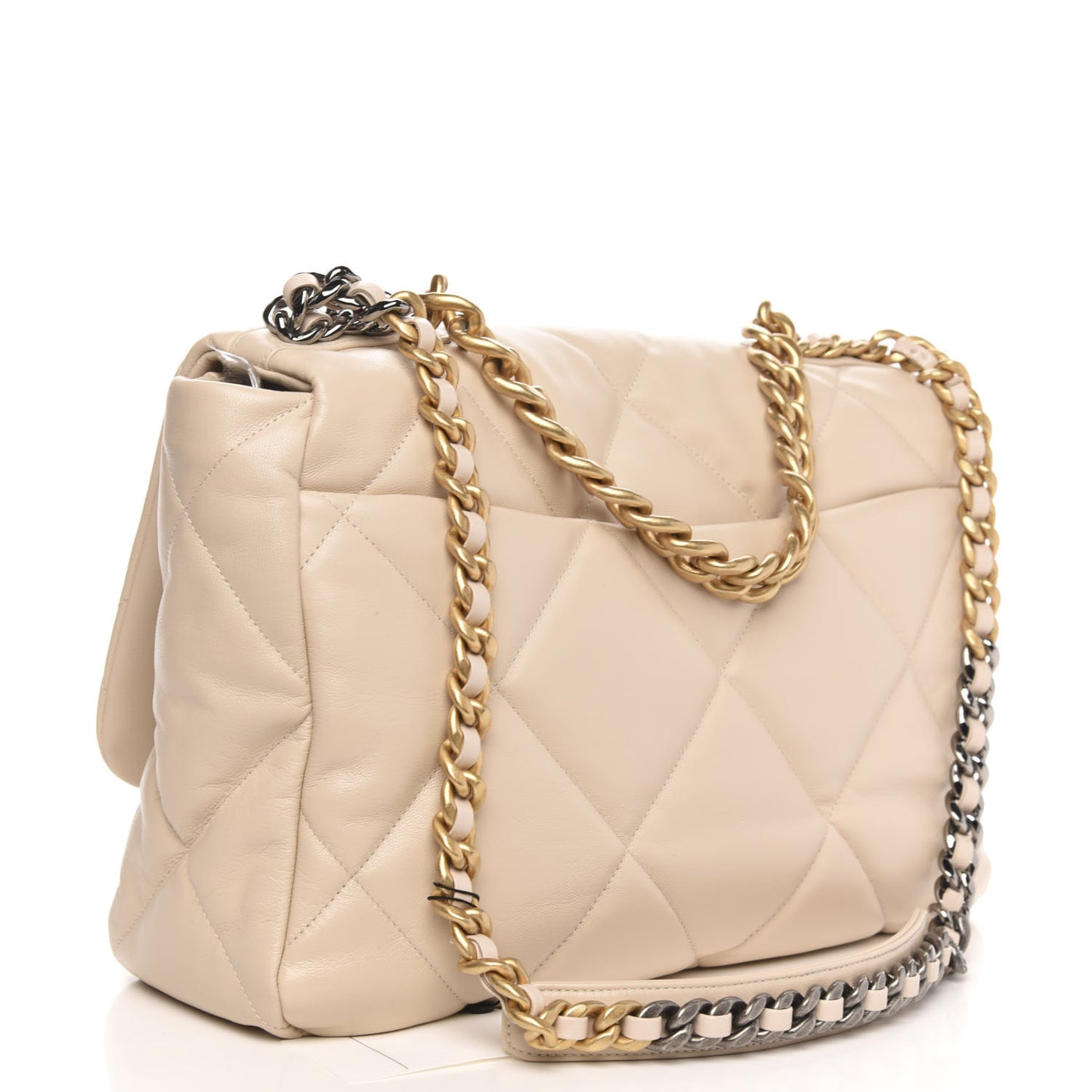 Lambskin Quilted Maxi Chanel 19 Flap Light Beige