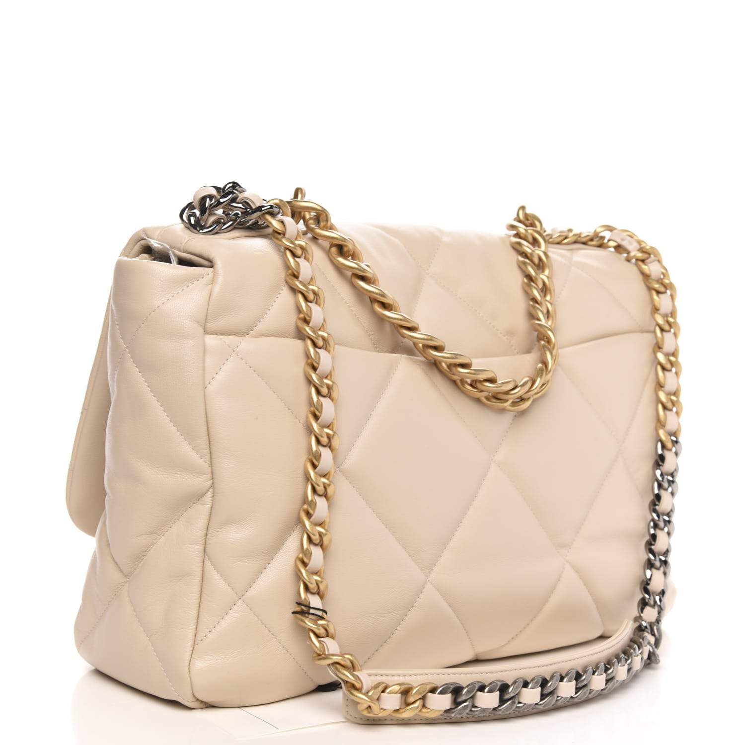 Chanel Lambskin Quilted Maxi Chanel 19 Flap Light Beige 4 of 12