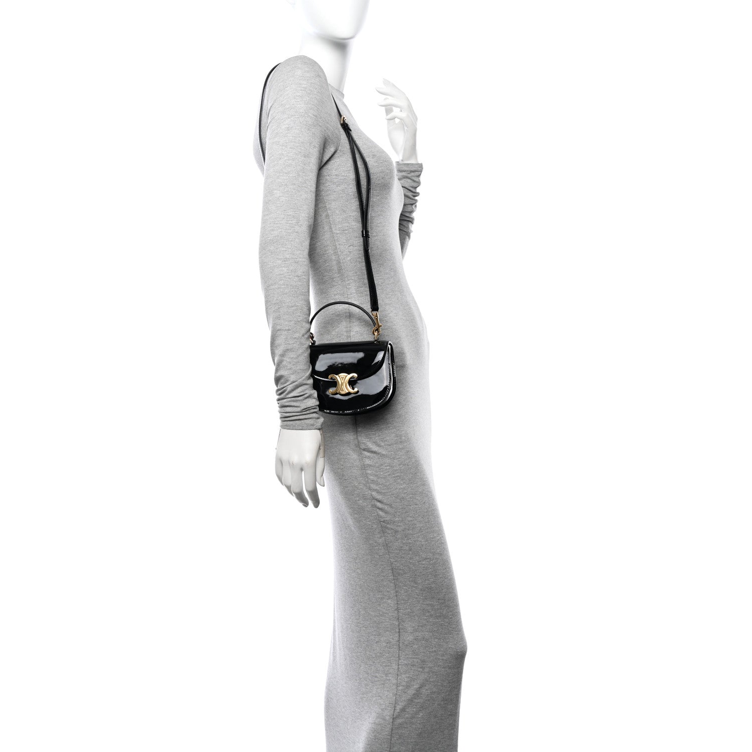 Celine Patent Calfskin Triomphe Mini Besace Clea Black 2 of 11
