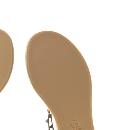 Valentino Garavani Metallic Grained Calfskin Rockstud Ankle Wrap Espadrille Flatform Sandals 36 Skin Natural 8 of 12
