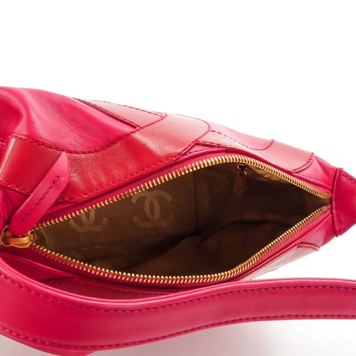 Lambskin Small CC Stitched Shoulder Bag Red Pink