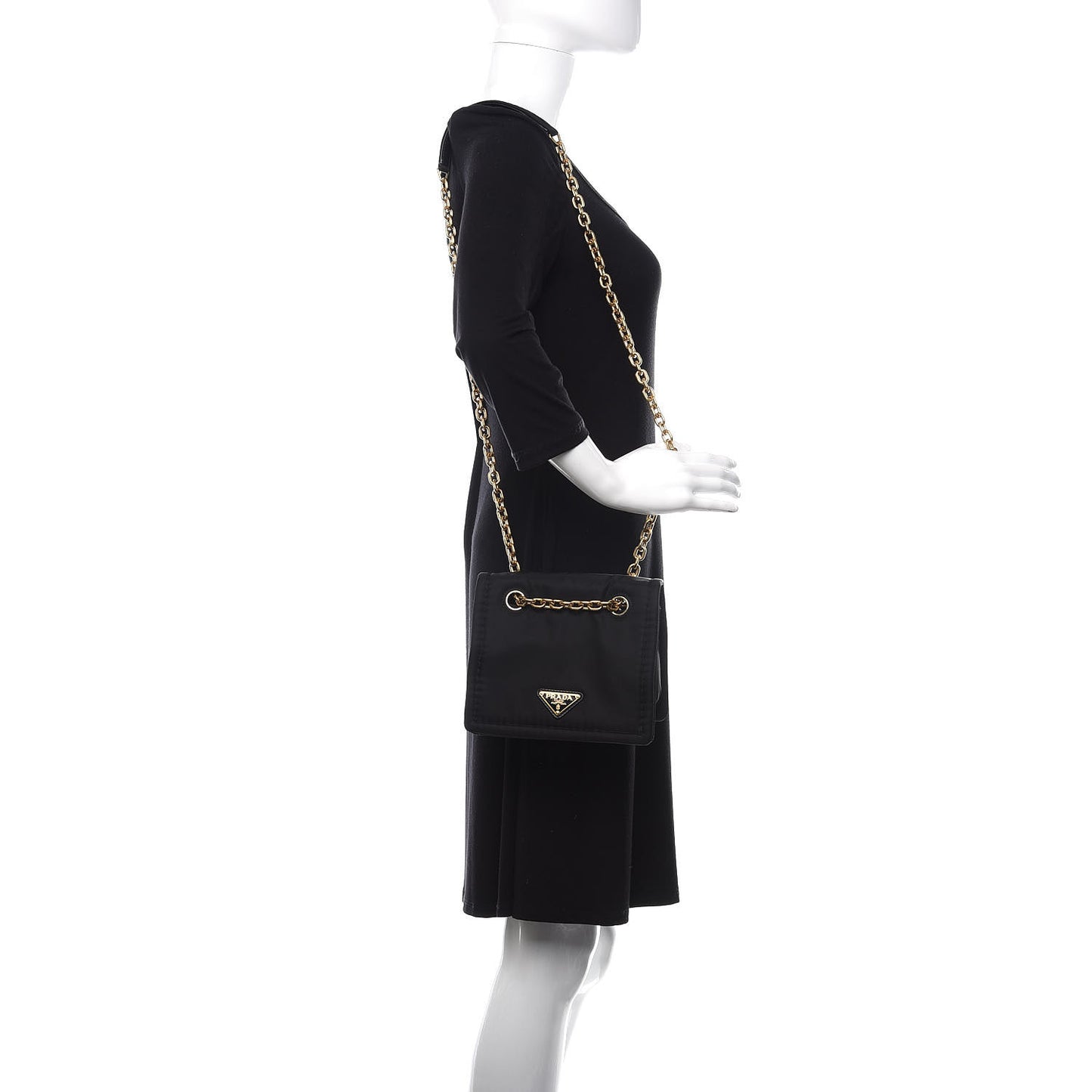 Nylon Tessuto Chain Shoulder Bag Black