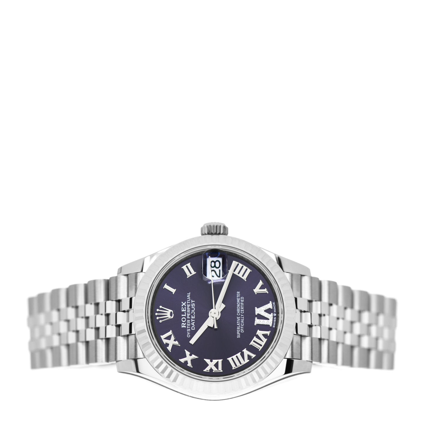 Stainless Steel 18K White Gold Diamond 31mm Oyster Perpetual Datejust Watch Aubergine Roman 278274