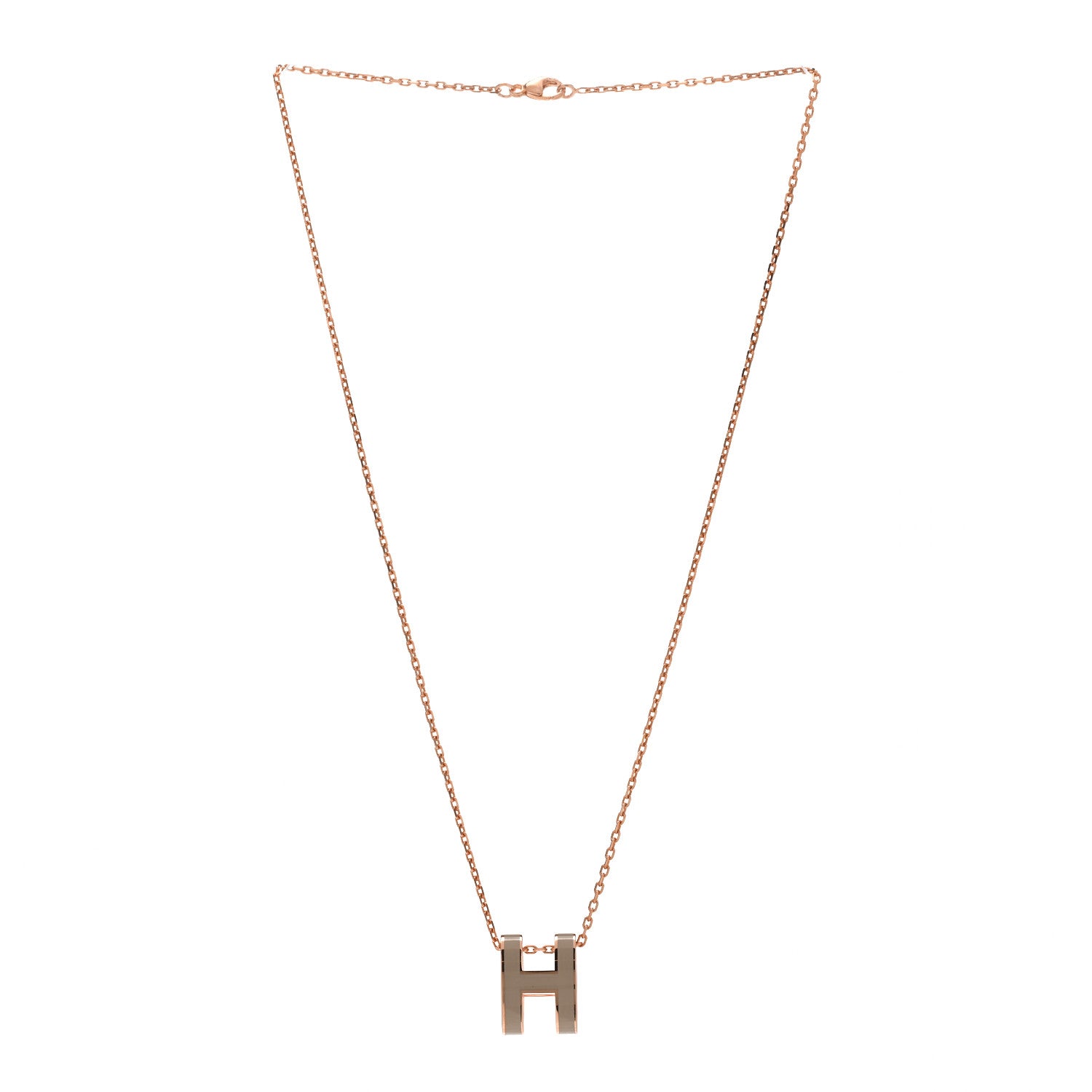 Hermes Lacquered Rose Gold Pop H Pendant Necklace Marron Glace 3 of 7