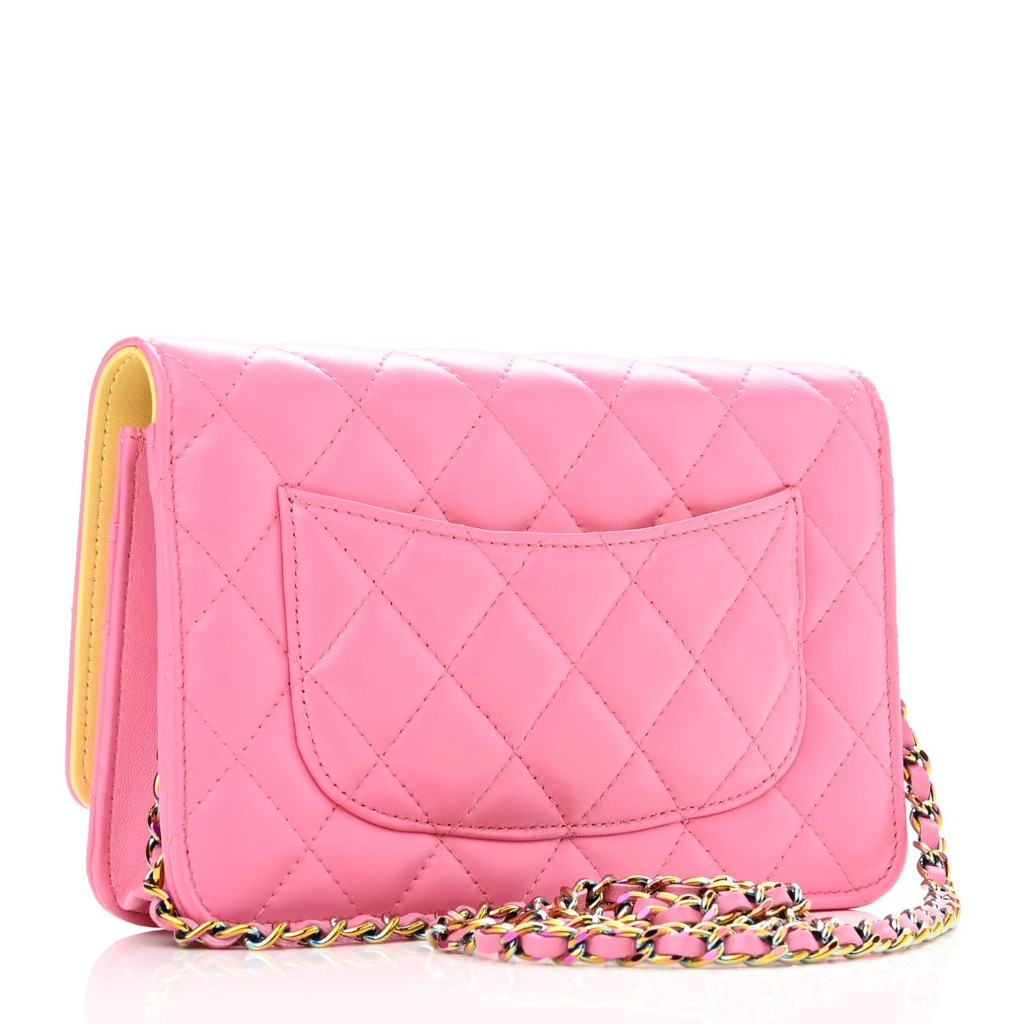 Lambskin Quilted Wallet On Chain WOC Pink Yellow