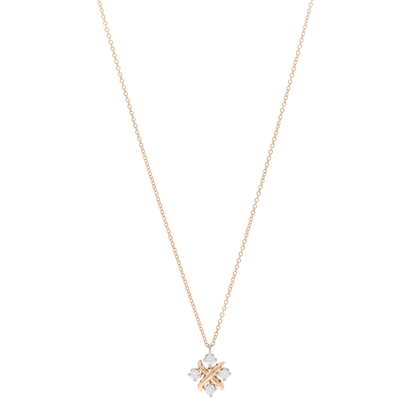 18K Rose Gold Platinum Diamond Schlumberger Lynn Pendant Necklace