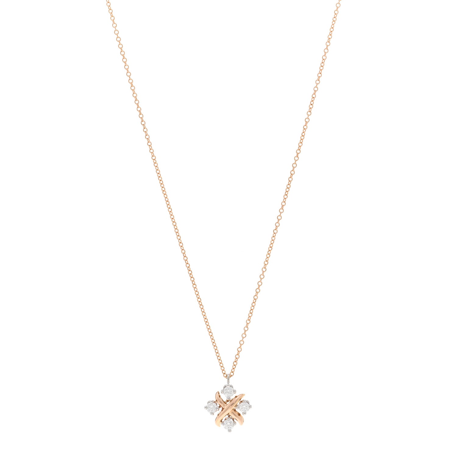 Tiffany 18K Rose Gold Platinum Diamond Schlumberger Lynn Pendant Necklace 1 of 5