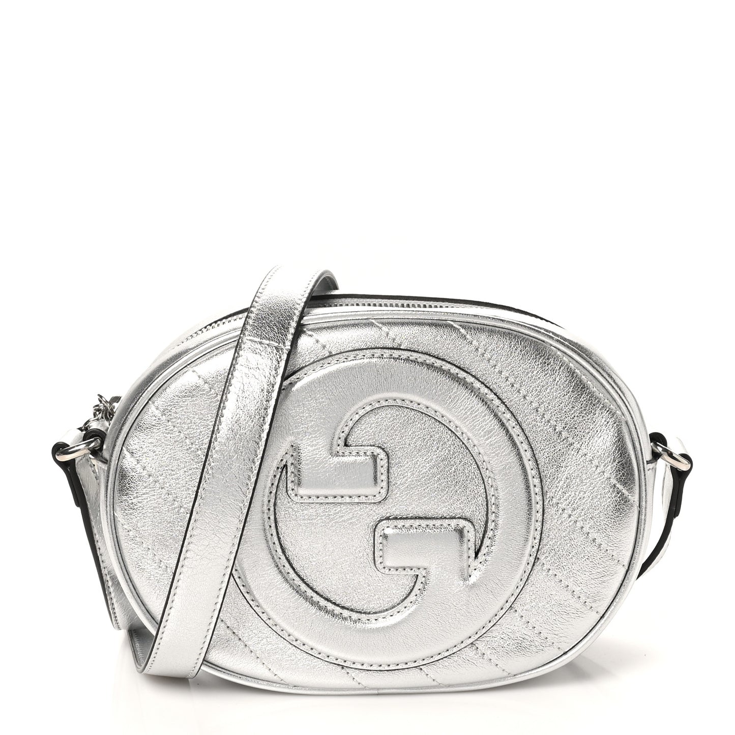 Metallic Sakai Be Green Calfskin Diagonal Stitched Mini Blondie Shoulder Bag Silver