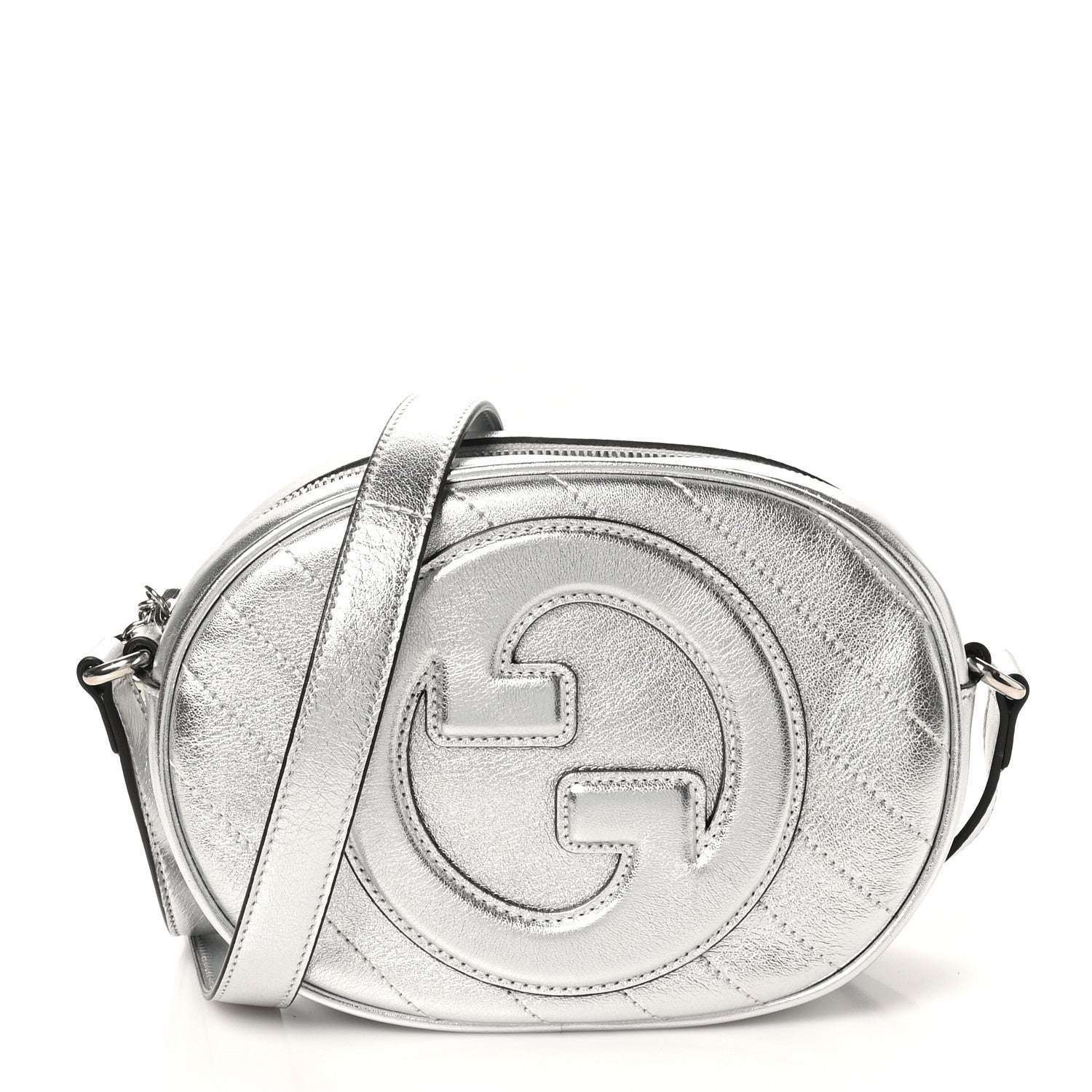 Gucci Metallic Sakai Be Green Calfskin Diagonal Stitched Mini Blondie Shoulder Bag Silver 1 of 10