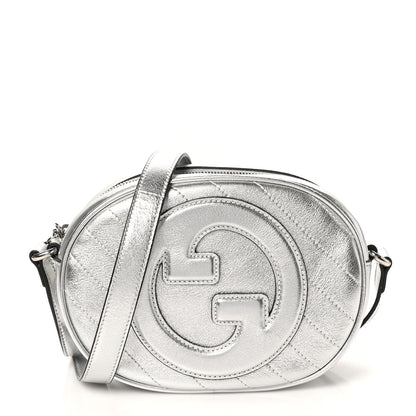 Gucci Metallic Sakai Be Green Calfskin Diagonal Stitched Mini Blondie Shoulder Bag Silver 1 of 10