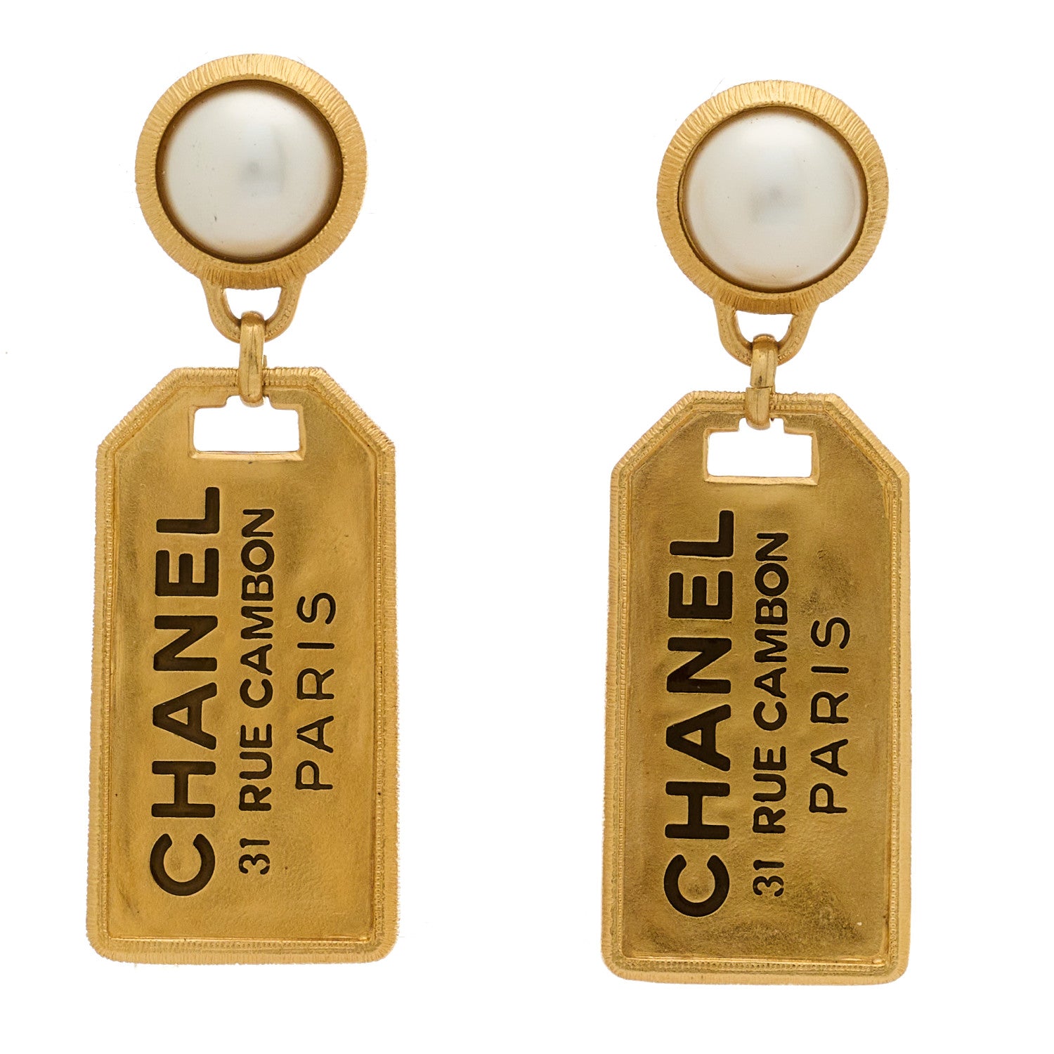 Chanel Pearl CC Tags Drop Earrings Gold 1 of 5