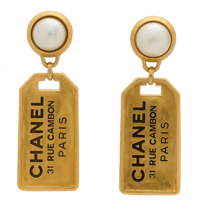 Chanel Pearl CC Tags Drop Earrings Gold 1 of 5