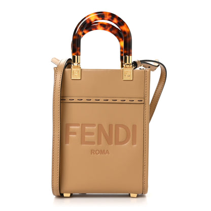 Fendi Vitello King Plexiglass Logo Embossed Mini Fendi Sunshine Shopper Tote Miele Scuro 1 of 10