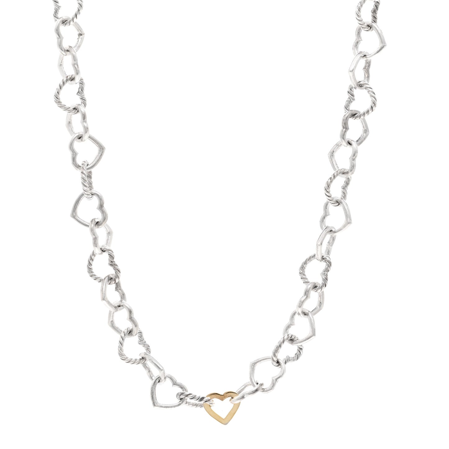 Sterling Silver 18K Yellow Gold Cable Heart Link Necklace
