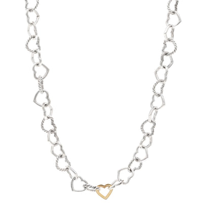 David Yurman Sterling Silver 18K Yellow Gold Cable Heart Link Necklace 1 of 4