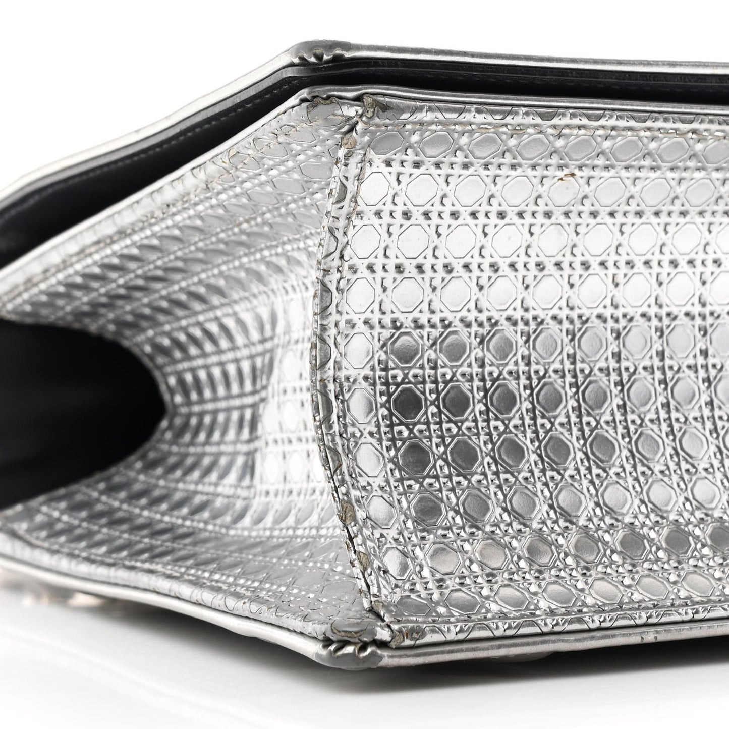 Metallic Patent Micro-Cannage Medium Diorama Flap Bag Silver